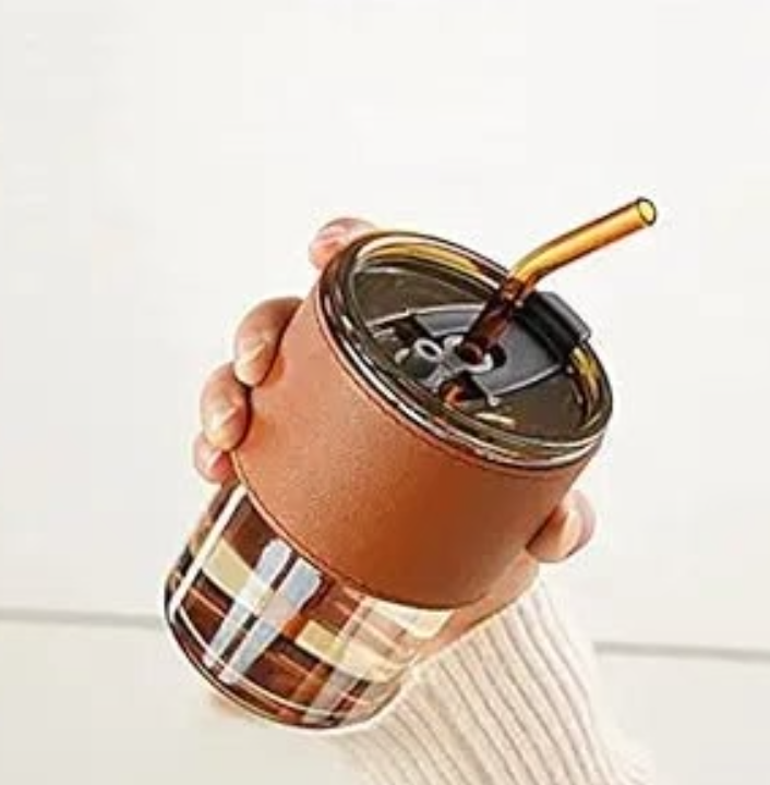 Gorgeous Travel Coffee Tumbler with Leather Grip & Straw