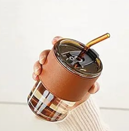 Gorgeous Travel Coffee Tumbler with Leather Grip & Straw