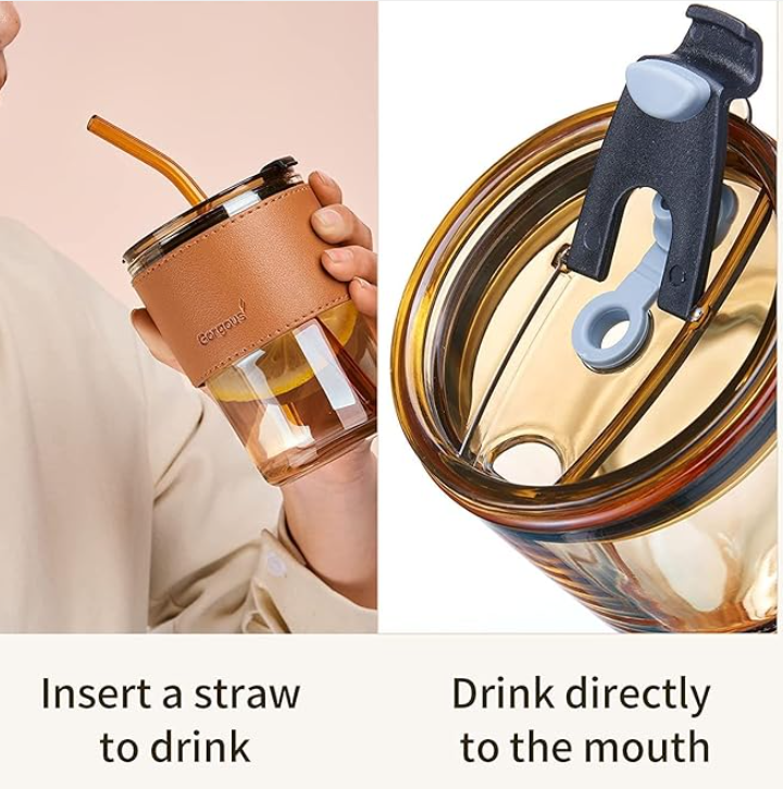 Gorgeous Travel Coffee Tumbler with Leather Grip & Straw